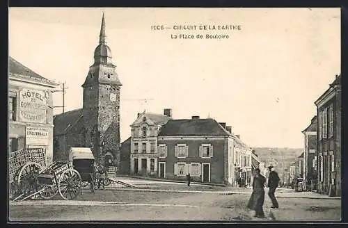 AK Bouloire, La Place de Bouloire avec église et calèches