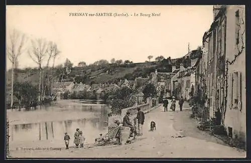 AK Fresnay-sur-Sarthe, Le Bourg Neuf et la rivière paisible