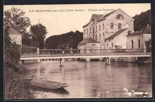 AK La Chartre-sur-le-Loir, Filature de Crousilles et pont sur la rivière