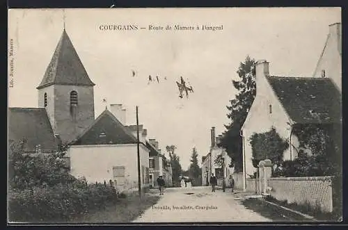 AK Courgains, Route de Mamers à Dangeul et église du village