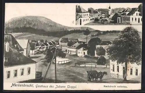 AK Göpfritz an der Wild, Merkenbrechts, Gasthaus des Johann Trappl mit Strassenpartie