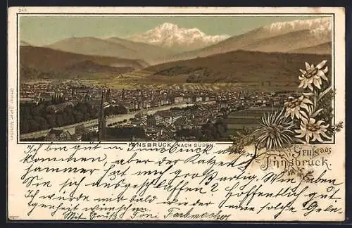 Lithographie Innsbruck, Stadtpanorama mit Blick nach Süden