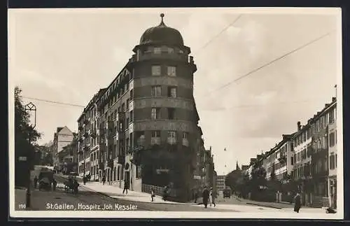 AK St. Gallen, Hospiz Joh. Kessler mit Strassen