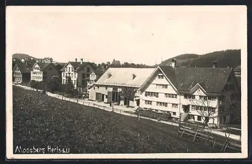 AK Herisau, Moosberg mit Strasse aus der Vogelschau