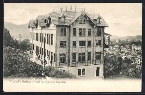 AK Herisau, Tonhalle / Hotel u. Kurhaus Saalbau mit Ortsblick aus der Vogelschau