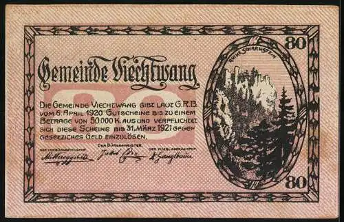 Notgeld Viechtwang 1920, 80 Heller, Burg Schärnstain um 1204, Gemeindeausgabe 1921