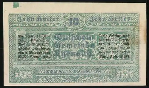 Notgeld Utzenaich 10 Heller, Schloss und Ornamente