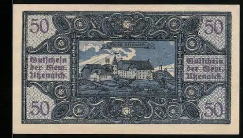 Notgeld Utzenaich, 50 Heller, Schloss und Ornamentverzierung