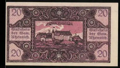 Notgeld Utzenaich, 20 Heller, Schloss und Ornamentverzierung