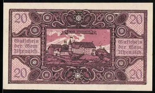 Notgeld Utzenaich, 20 Heller, Schloss und Ornamentverzierung