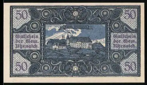 Notgeld Utzenaich, 50 Heller, Schloss und Ornamentverzierung