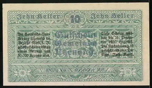 Notgeld Utzenaich, 10 Heller, Schloss und Ornamentverzierung