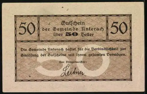 Notgeld Unterach am Attersee 1920, 50 Heller, Landschaft am Seeufer