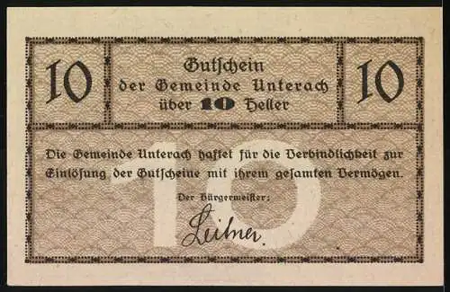 Notgeld Unterach am Attersee 1920, 10 Heller, Winterlandschaft mit Gebäuden und Holzstapel, gültig bis 31.12.1920