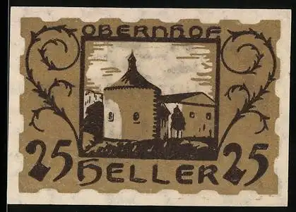 Notgeld Ulrichsberg 1920, 25 Heller, Obernhof, Kirche und dekorative Ranken