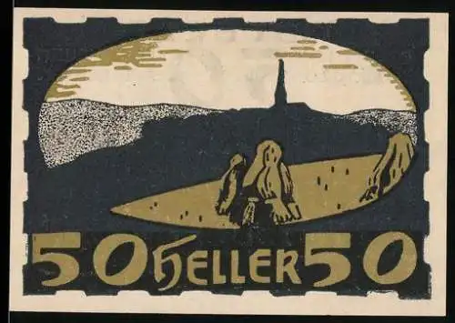 Notgeld Ulrichsberg 1920, 50 Heller, Acker am Ortsrand