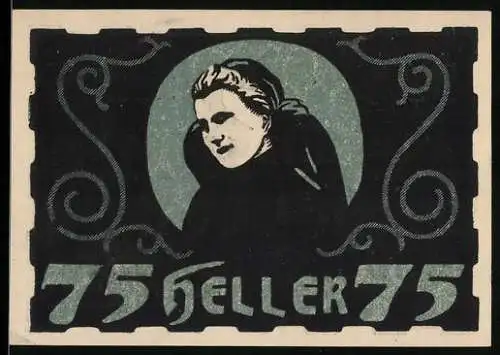 Notgeld Ulrichsberg 1920, 75 Heller, Dame in Tracht