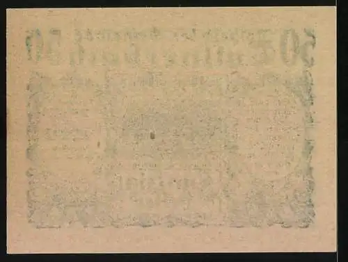 Notgeld Tullnerbach 1920, 50 Heller, Stadtansicht mit Textfeldern und Verzierungen