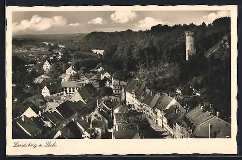 AK Landsberg a. Lech, Teilansicht mit Turm aus der Vogelschau