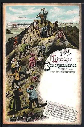 Lithographie Leipzig, Bergsteiger auf dem Scherbelberge, Möckern