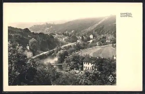 AK Gars am Kamp, Kamegg im Kamptal mit Kirche, Strasse und Brücke aus der Vogelschau