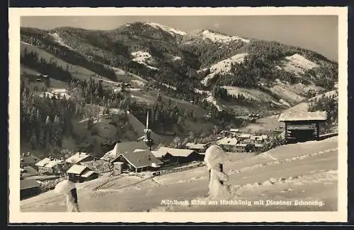 AK Mühlbach am Hochkönig, Ortsansicht mit Plentner Schneeberg im Winter