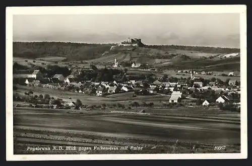 AK Poysbrunn /N. D., Blick gegen Falkenstein mit Ruine