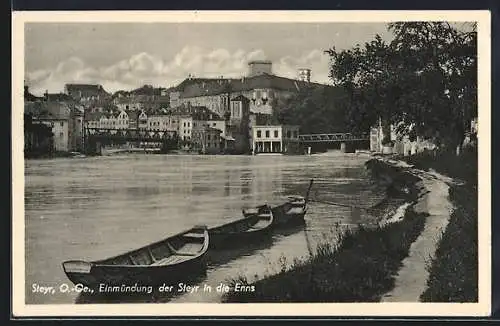 AK Steyr, Teilansicht, Einmündung der Steyr in die Enns