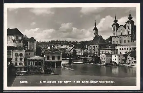 AK Steyr /Oberdonau, Einmündung der Steyr in die Enns