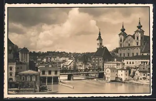 AK Steyr, Einmündung der Steyr in die Enns mit Brücke