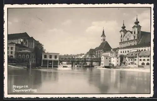 AK Steyr /O. Ö., Zusammenfluss von Steyr und Enns