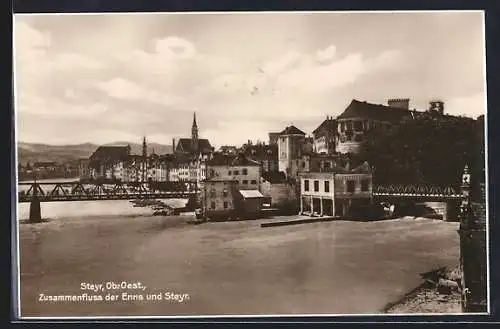 AK Steyr /Ob.-Oe., Zusammenfluss der Enns und Steyr