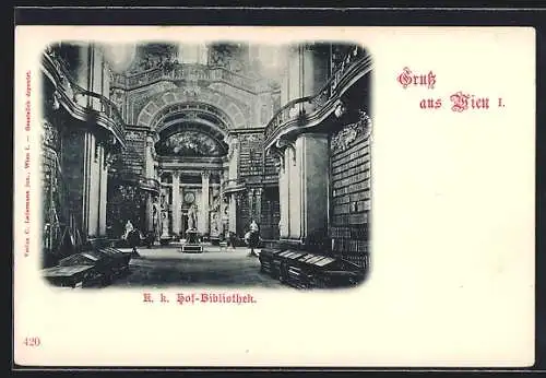 AK Wien, Hofburg, K. k. Hofbibliothek, Innenansicht