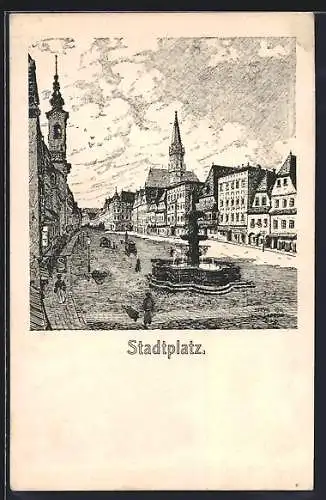 Künstler-AK Steyr, Partie am Stadtplatz