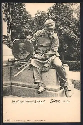 AK Steyr /Ob.-Oe., Werndl-Denkmal, Schmied-Statue