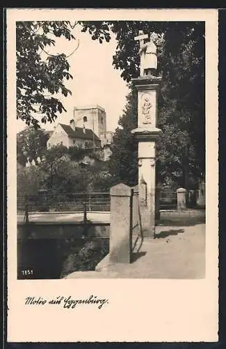 AK Eggenburg, Brücke mit Blick zur Festung