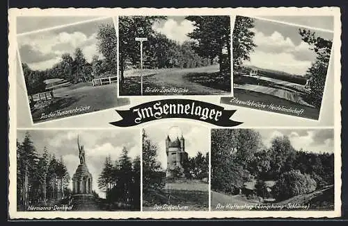 AK Sennelager, Hermanns-Denkmal, Husarenbrücke, Diebesturm