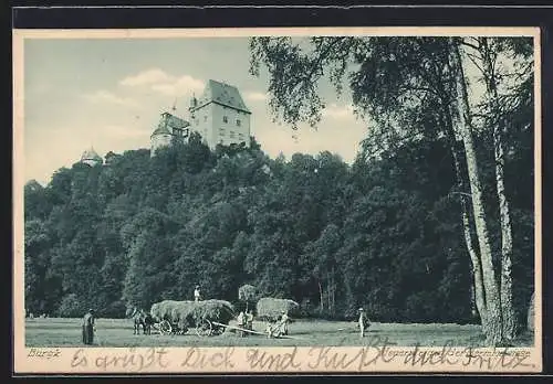 AK Burgk / Saale, Heuernte auf der Bermigswiese