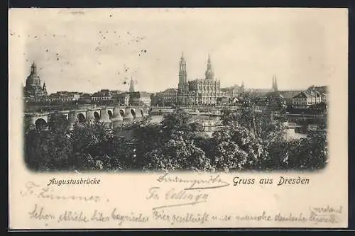 AK Dresden, Augustusbrücke vom Park aus gesehen