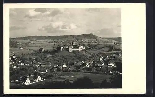 AK Schwäbisch Hall, Gross-Komburg, Ehemaliges Chorherren-Stift mit Steinbach, Im Hintergrund Segelfligerlager Einkorn