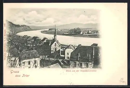 AK Trier, Blick von der Napoleonsbrücke mit Kirche