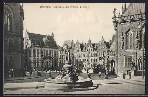 AK Bremen, Marktplatz mit Wilhadi-Brunnen