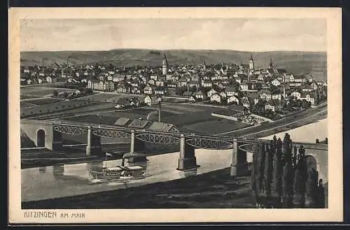 Künstler-AK Kitzingen am Main, Teilansicht mit Brücke