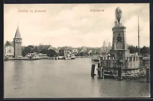 AK Lindau / Bodensee, Hafeneinfahrt mit Dampfer-Anlegestelle