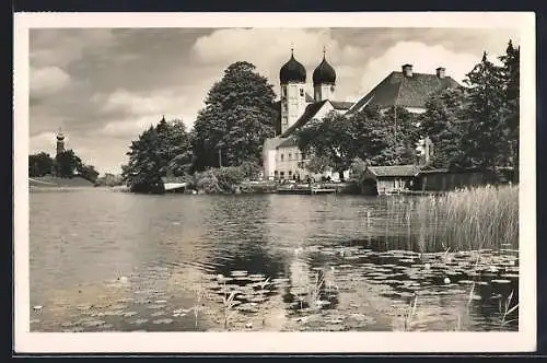 AK Seeon im Chiemgau, Schlossrestaurant J. u. M. Wetscher und Kirche