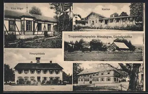 AK Münsingen, Truppenübungsplatz, Villa Hügel, Kantine, Hauptgebäude, Mannschaftsgebäude