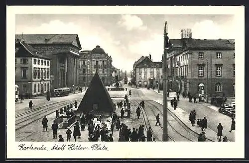 AK Karlsruhe, Platz mit Denkmal