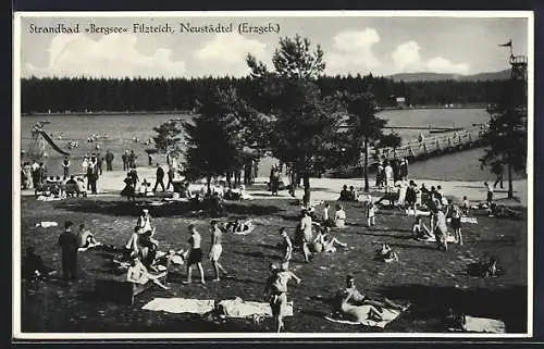 AK Neustädtel /Erzgebirge, Das Strandbad Bergsee an einem sonnigen Tag