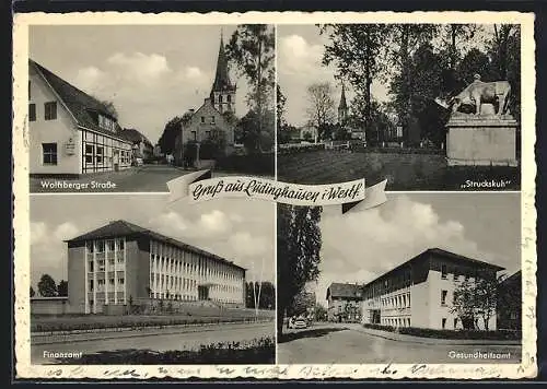 AK Lüdinghausen i. Westf., Wolfsberger Strasse mit Gasthaus Thier-Bräu, Finanzamt, Struckskuh