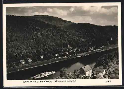 AK Schmilka /Sächsische Schweiz, Teilansicht mit grossem Winterberg